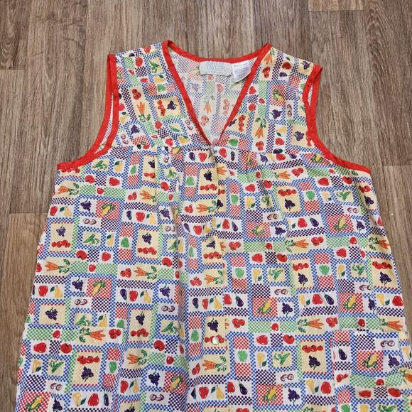 Vtg Ashley Taylor Fruit Print Nightgown Womens M Button Up Pockets Cottage Retro - Picture 2 of 8